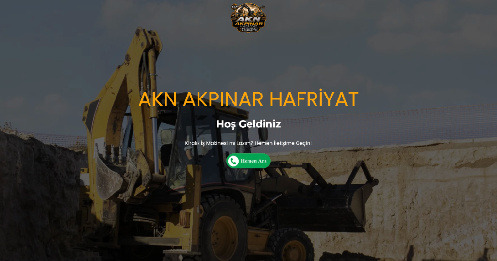 AKN Akpınar Hafriyat ana sayfa iş makinesi kiralama masaüstü hero ekranı