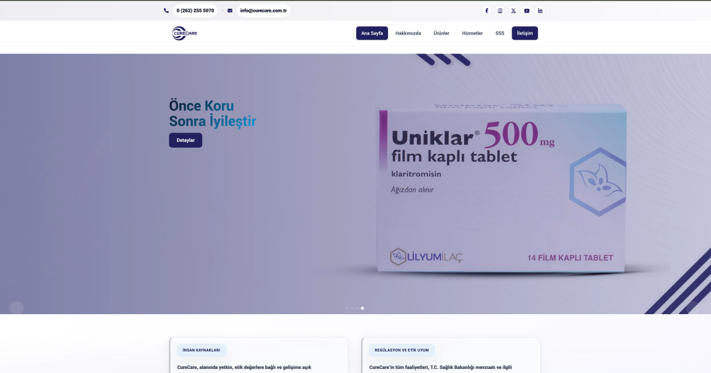 CureCare ana sayfa Önce Koru Sonra İyileştir masaüstü karşılama ekranı