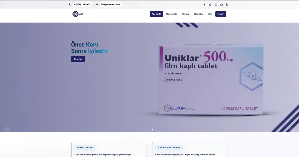 CureCare İlaç & Sağlık Çözümleri Kurumsal Web Sitesi