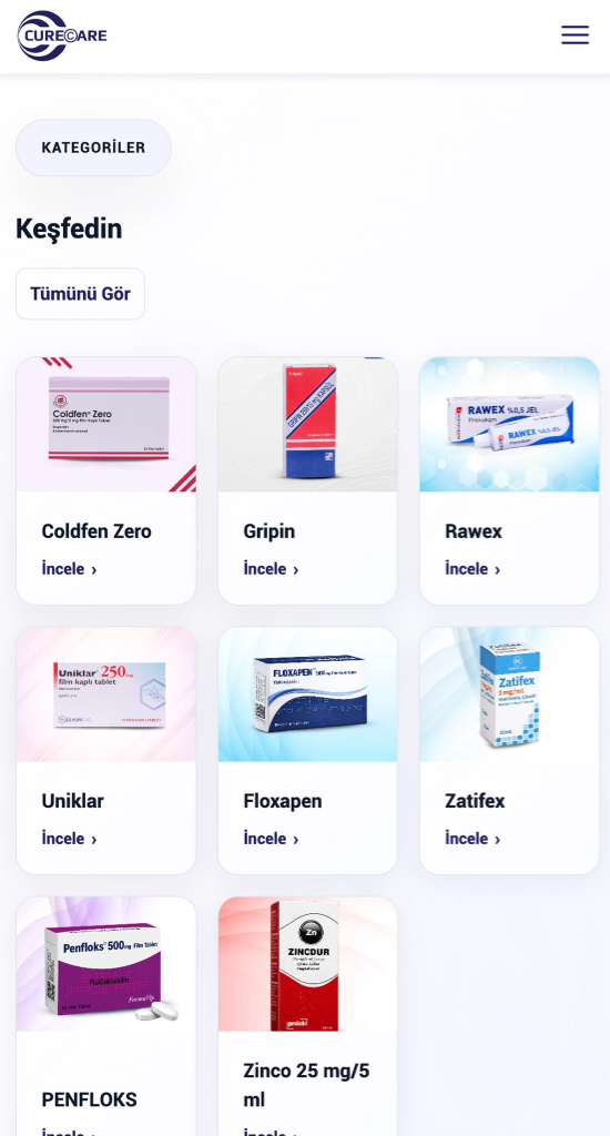 CureCare İlaç & Sağlık Mobil Görünüm 1