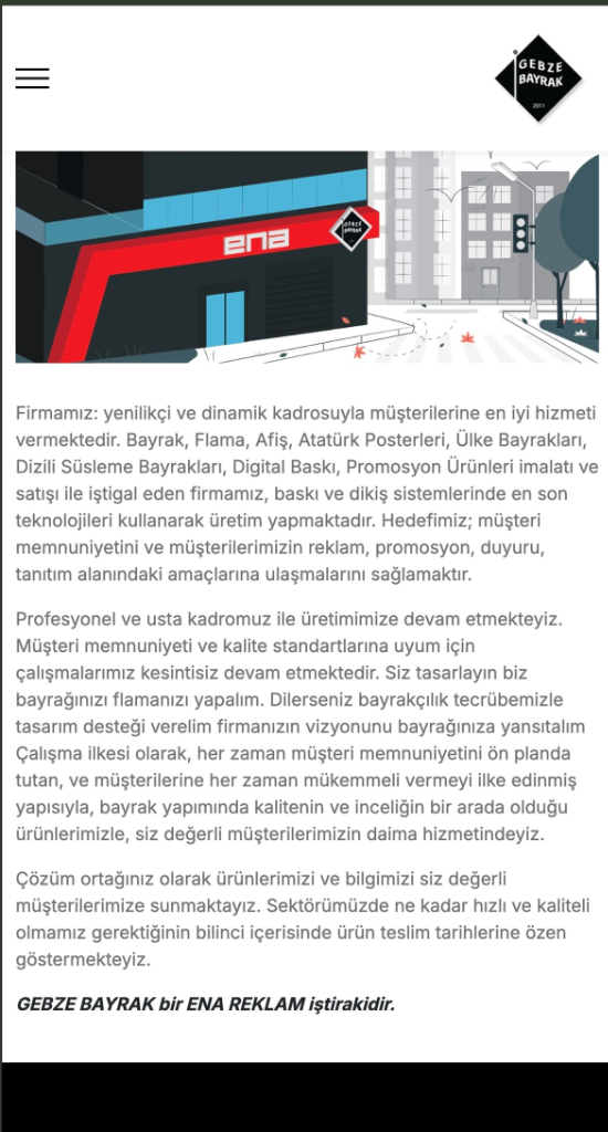 Gebze Bayrak (ENA Reklam İştiraki) Mobil Görünüm 2