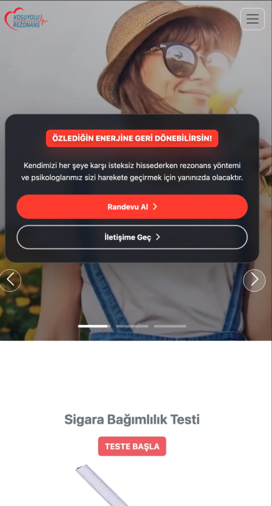 Koşuyolu Rezonans ana sayfa masaüstü hero karşılama ekranı